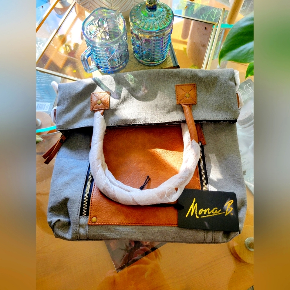 Mona B. Fold-Over and Intermix Convertible Upcycled Canvas Tote
